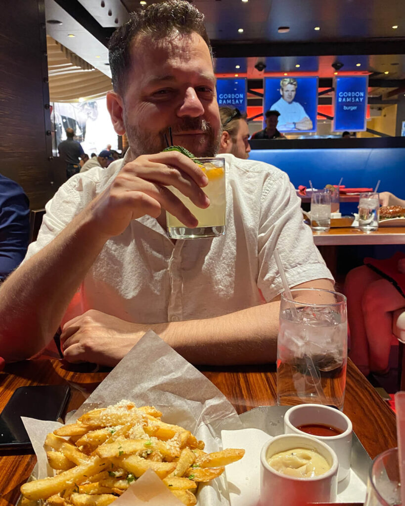 French fries and drinks at Gordon Ramsay in Vegas